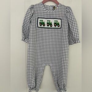 NEW Banana Spit Girl’s Smocked Tractor Romper Size 18 Months New with Tags